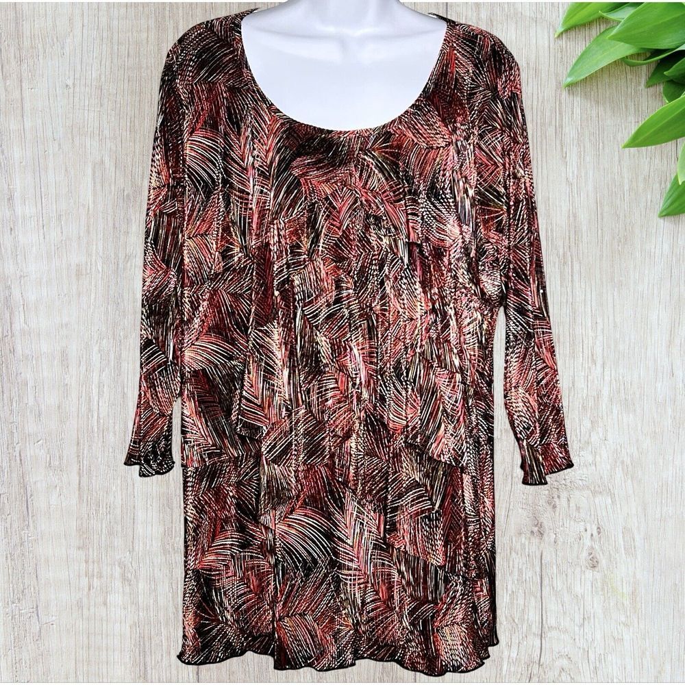 Dressbarn Tiered Ruffled Tunic Sequins 3/4 Sleeve Women's 2X Stretch‎ Mob Wife